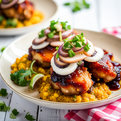 Beer-Infused Fried Chicken Thighs with Grits and Charred Corn-Onion Relish